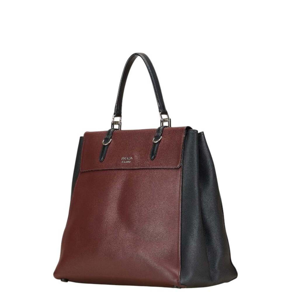 Prada handbag in wine red and black leather for women. - Picture 2 of 15